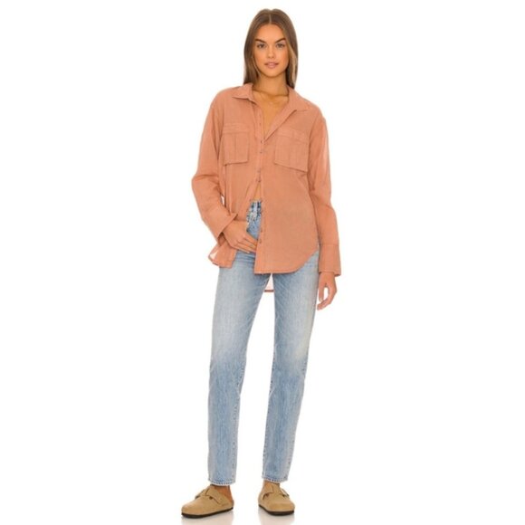 Free People We The Free XS Pink Sheer Luck Long Sleeve Button Down Tunic Shirt - Picture 5 of 13